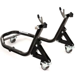 Tagumine mobiilne motostend koos kahvlitega R-TECH rullidele