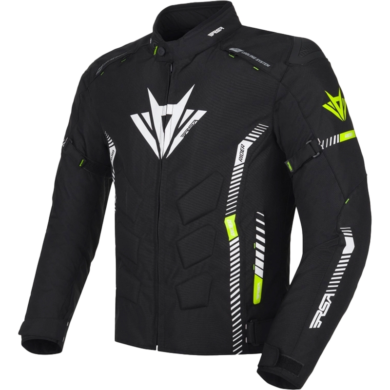 Mootorratta jope RSA Rider must-valge-fluo kollane