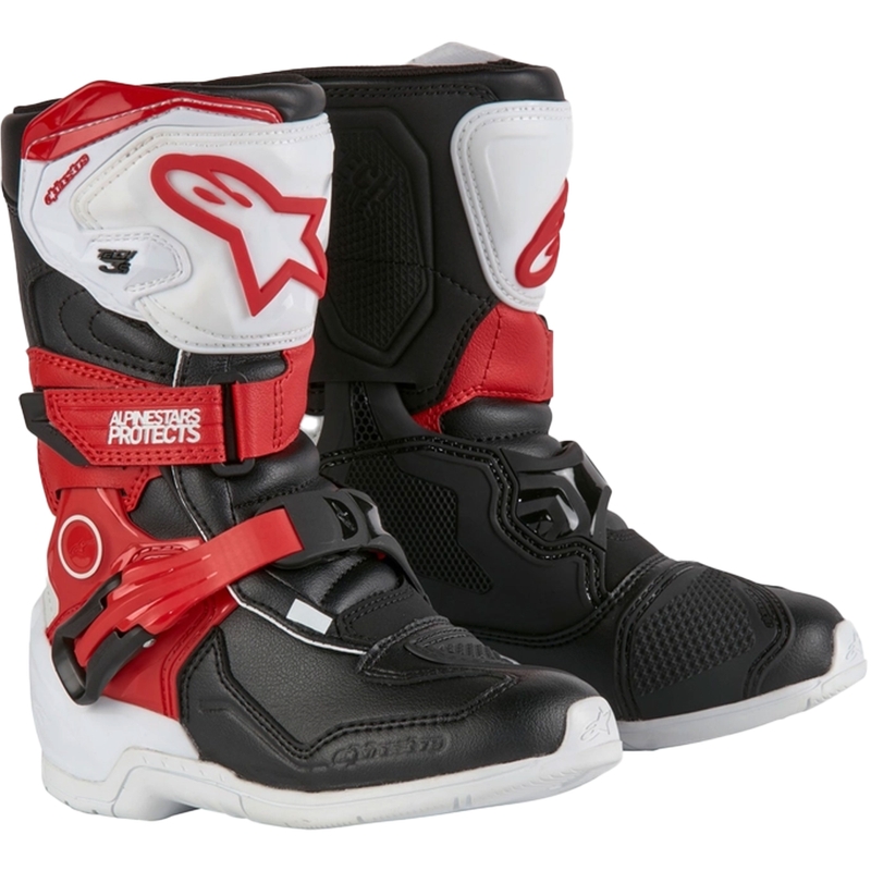 Alpinestars Tech 3S Kids mustad, valged ja punased mootorrattajalatsid