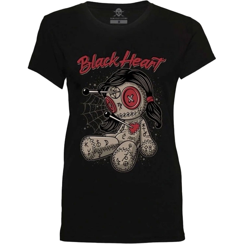 Naiste T-särk Black Heart Woodoo Doll must