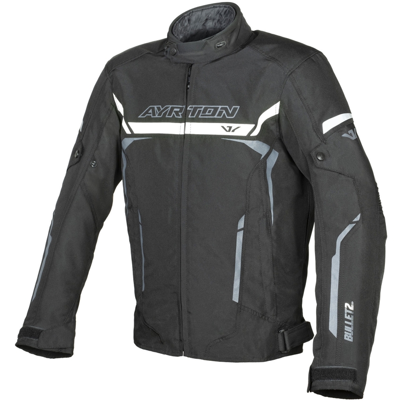 Ayrton Bullet II must, valge ja hall mootorrattajope