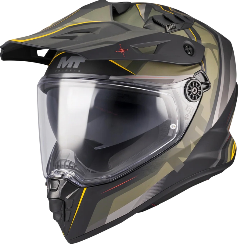 Enduro mootorratta kiiver MT Track SV Questor B6 matt must-roheline-pruun-fluorestseeruv kollane