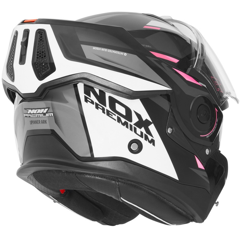Ülesklapitav mootorrattakiiver NOX PREMIUM Spinner must-valge-roosa