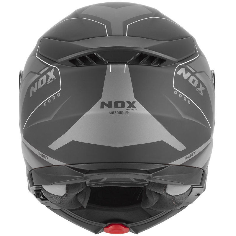 Ülestõmmatav mootorrattakiiver NOX N967 Conquer matt must-hõbedane
