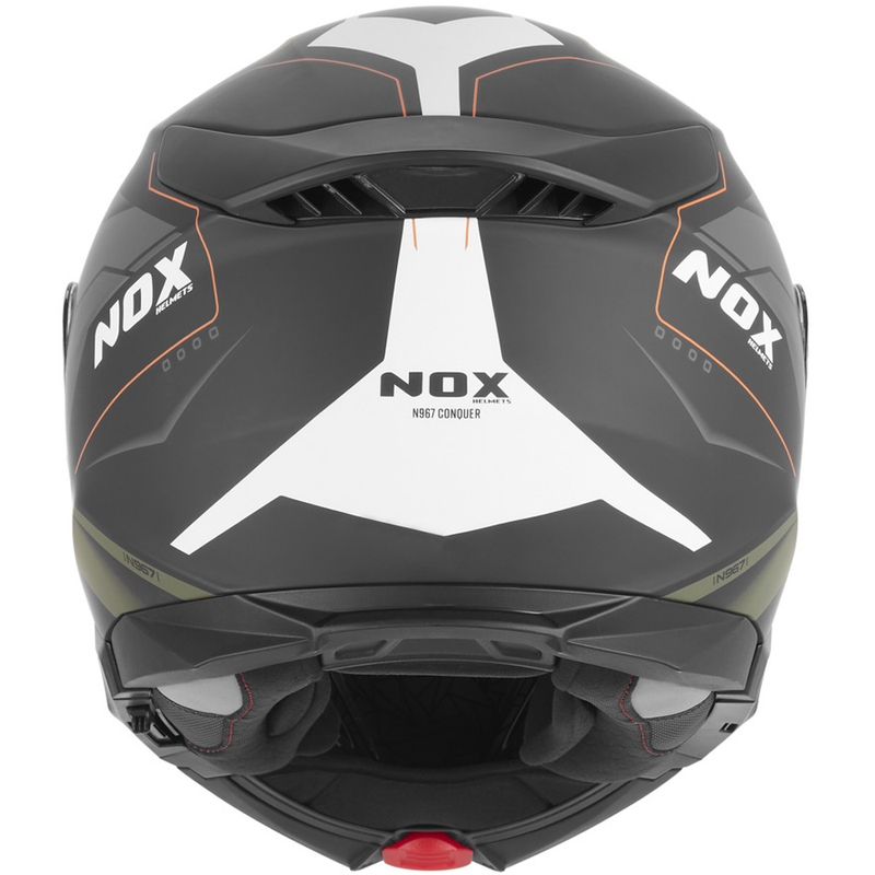 Ülestõmmatav mootorrattakiiver NOX N967 Conquer matt must-khaki-oranž