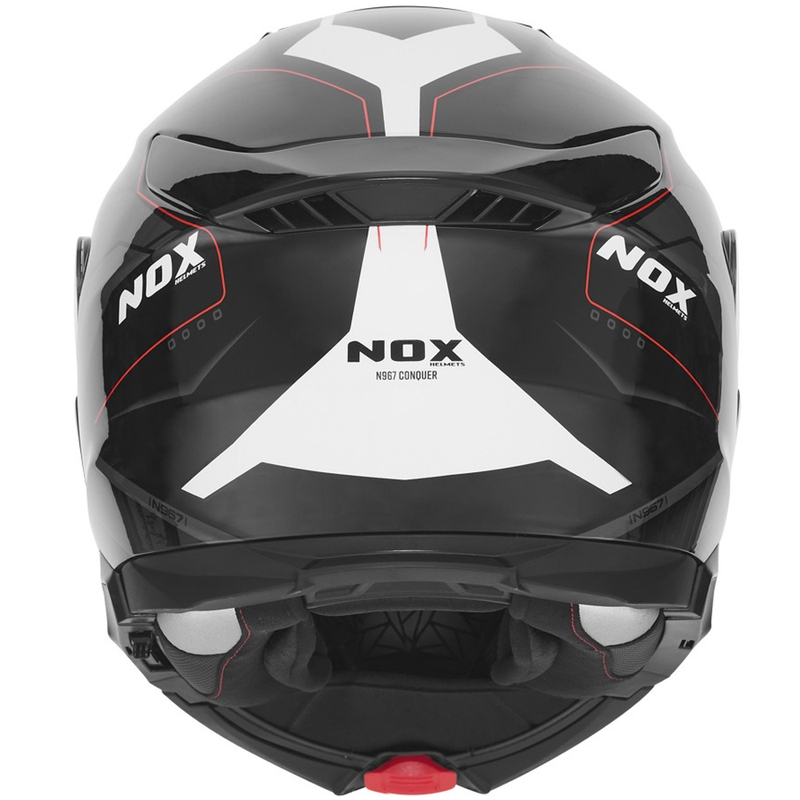 Ülestõmmatav mootorrattakiiver NOX N967 Conquer matt must-valge-punane