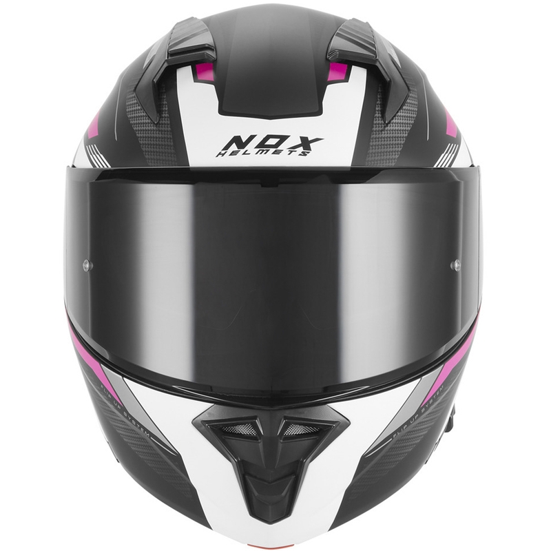 Ülestõmmatav mootorrattakiiver NOX N968 Shift matt must-valge-roosa