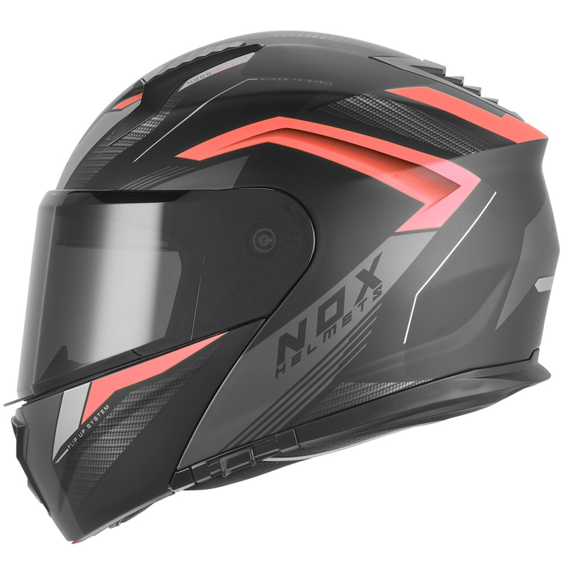 Ülestõmmatav mootorrattakiiver NOX N968 Shift matt must-punane