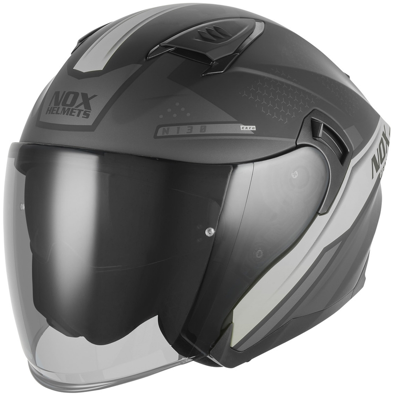 Avatud mootorrattakiiver NOX N130 EKTO matt must-hõbedane