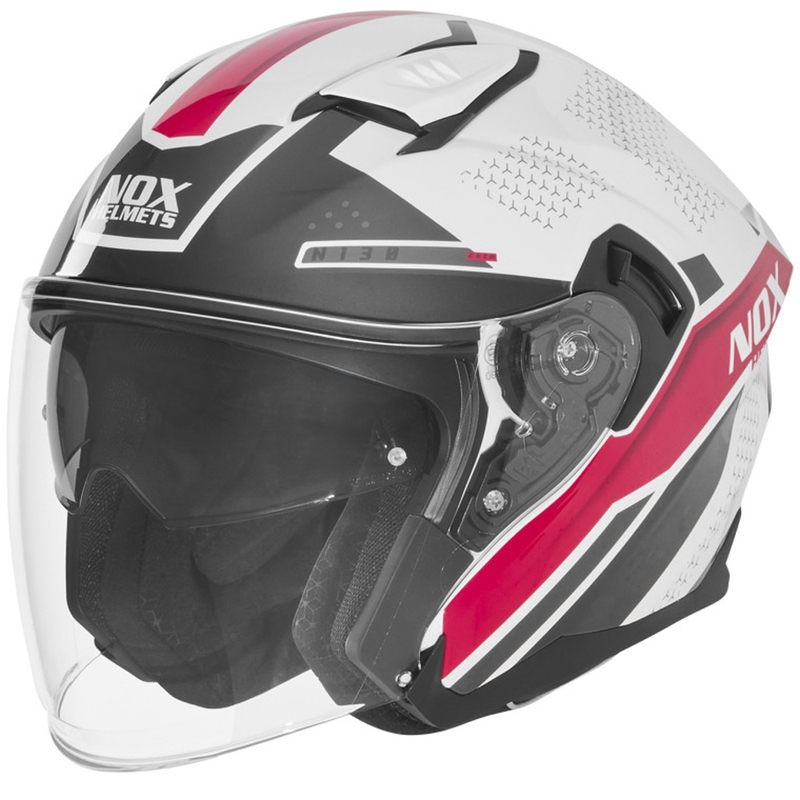 Avatud mootorrattakiiver NOX N130 EKTO valge-roosa