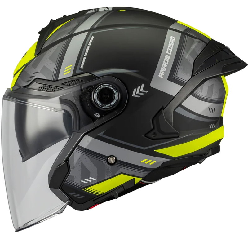 Avatud mootorrattakiiver MT Cosmo SV Arrow B3 matt must-hall-fluorestseeruv kollane