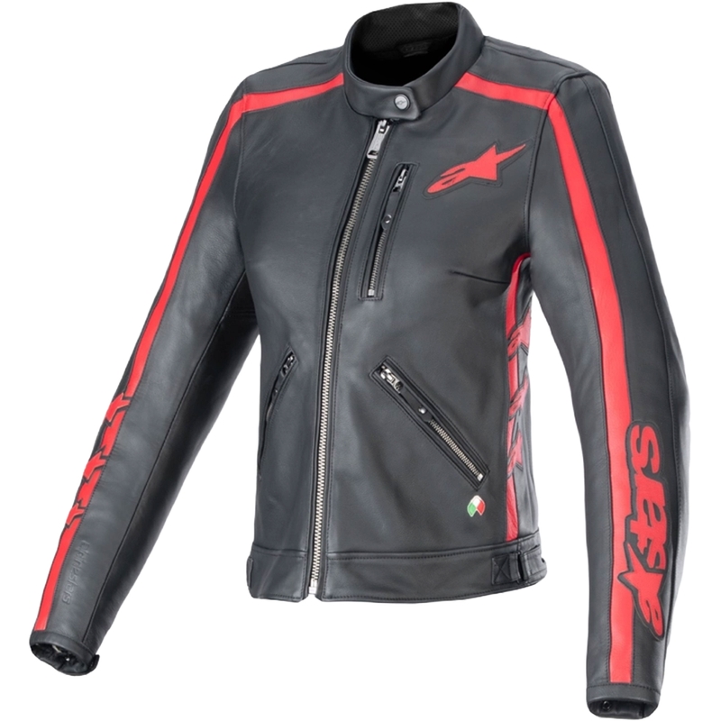 Alpinestars Stella Dyno naiste nahast mootorratta jope must ja punane