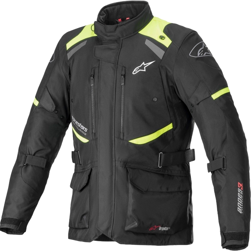 Alpinestars Andes Drystar 3 must-fluo kollane mootorratta jope