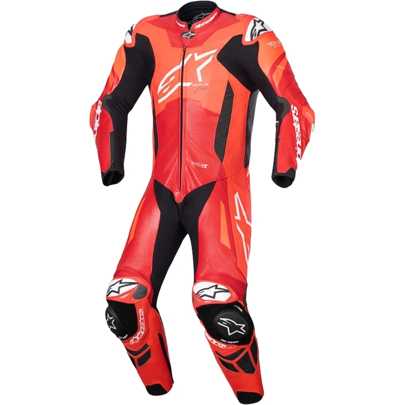 Alpinestars GP Plus V4 Sprint, Tech-air ühilduv fluo punane, punane, valge ja must üheosaline nahast mootorrattaülikond.