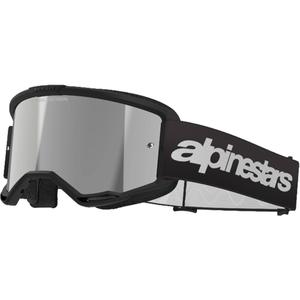 Alpinestars Vision 3 Wordmark motokrossiprillid mustad, hõbedase plexi peegliga