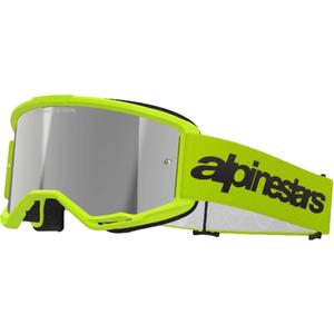 Alpinestars Vision 3 Wordmark fluo kollased motokrossprillid hõbedaste radiaalprillidega