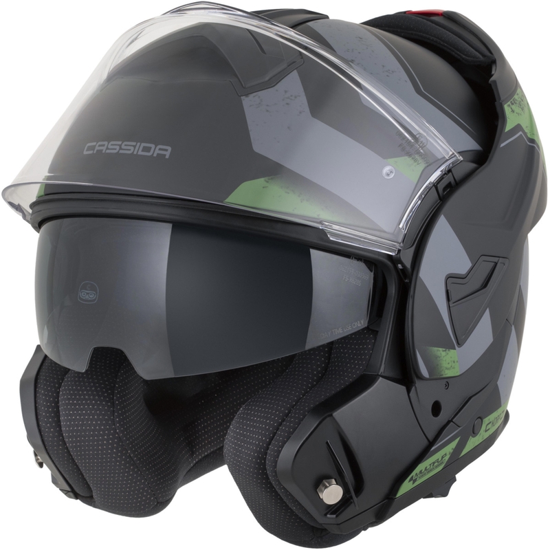 Cassida MultiFlip Korp ülespööratav mootorrattakiiver matt must-roheline-hall