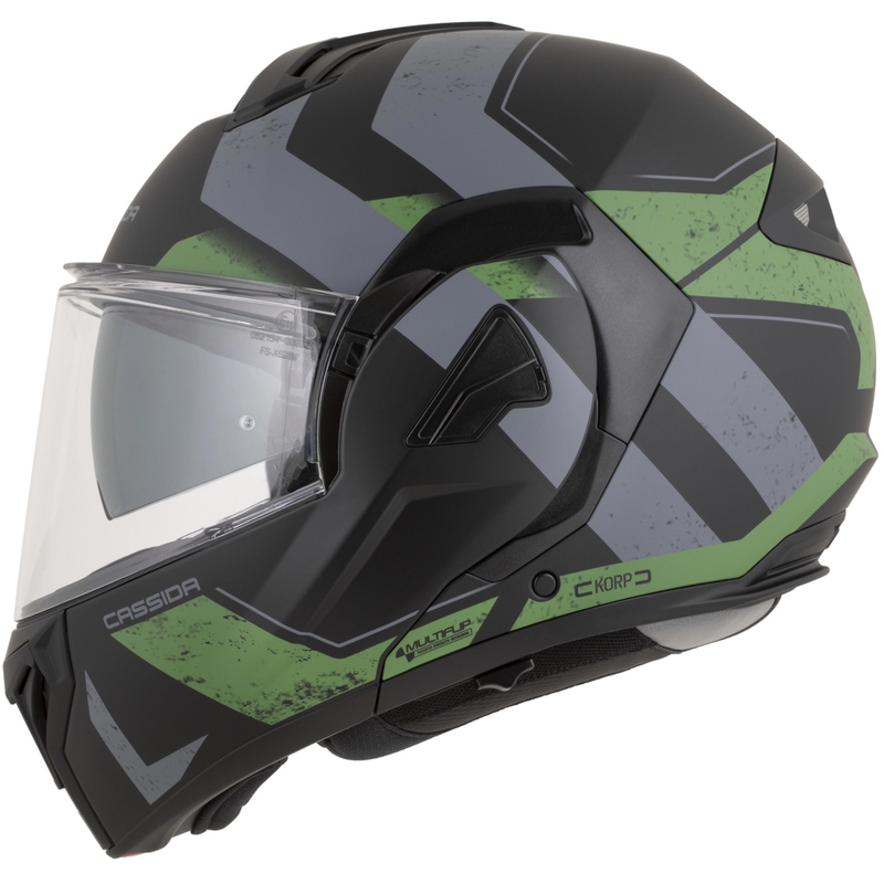 Cassida MultiFlip Korp ülespööratav mootorrattakiiver matt must-roheline-hall