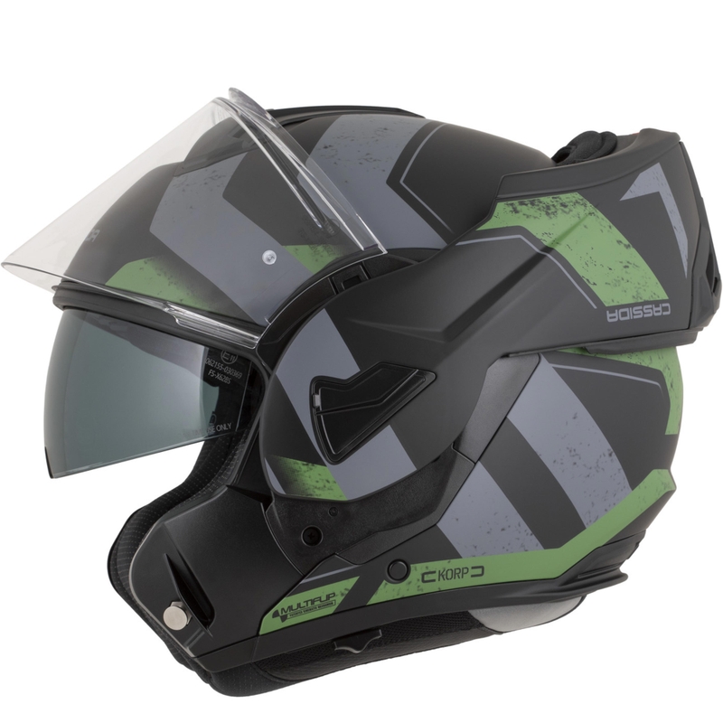 Cassida MultiFlip Korp ülespööratav mootorrattakiiver matt must-roheline-hall