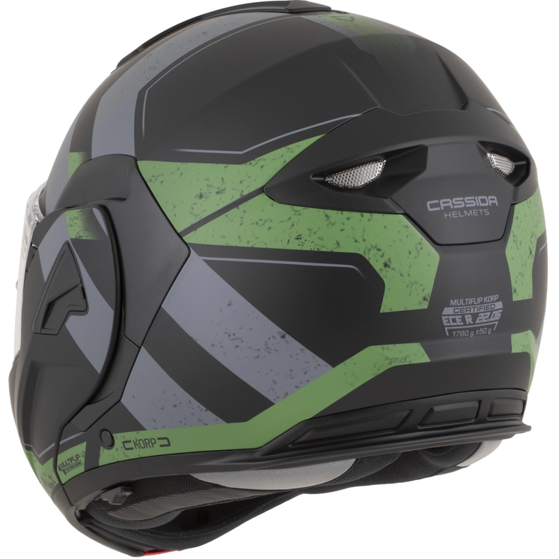 Cassida MultiFlip Korp ülespööratav mootorrattakiiver matt must-roheline-hall