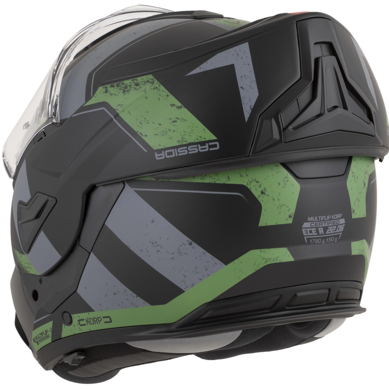 Cassida MultiFlip Korp ülespööratav mootorrattakiiver matt must-roheline-hall