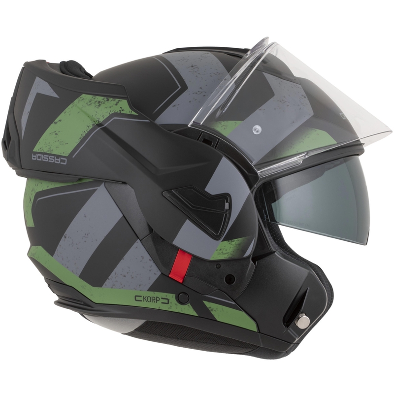 Cassida MultiFlip Korp ülespööratav mootorrattakiiver matt must-roheline-hall