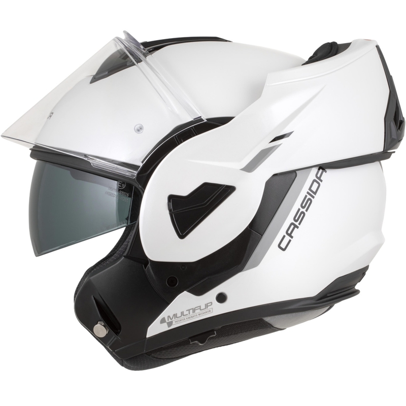 Cassida MultiFlip Solid ülespööratav mootorrattakiiver, pärlvalge-must