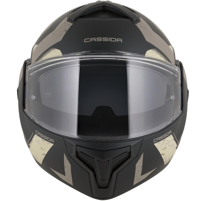 Cassida MultiFlip Korp ülespööratav mootorrattakiiver matt must-liiva-khaki värvi