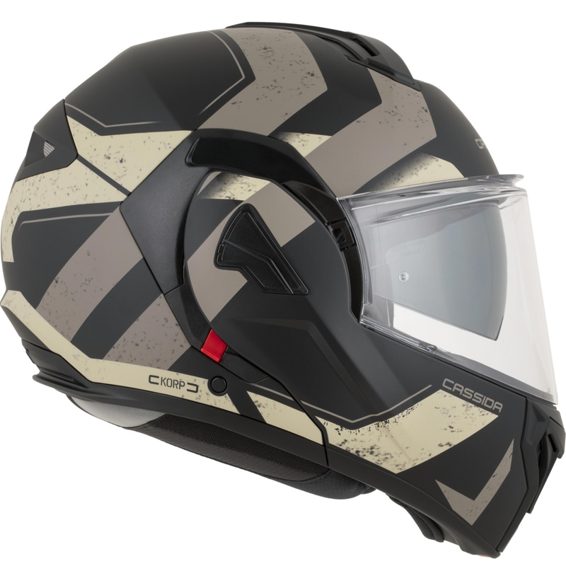 Cassida MultiFlip Korp ülespööratav mootorrattakiiver matt must-liiva-khaki värvi