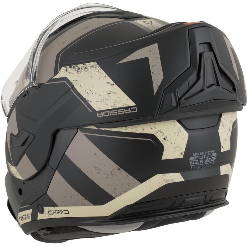 Cassida MultiFlip Korp ülespööratav mootorrattakiiver matt must-liiva-khaki värvi