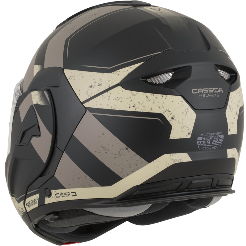 Cassida MultiFlip Korp ülespööratav mootorrattakiiver matt must-liiva-khaki värvi