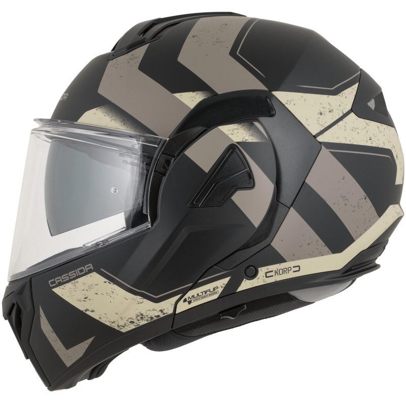 Cassida MultiFlip Korp ülespööratav mootorrattakiiver matt must-liiva-khaki värvi