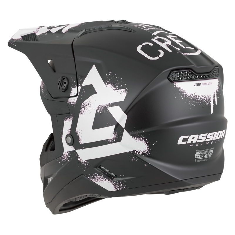 Laste motokrossikiiver Cassida Cross Cup 2 Crew Junior matt must-valge