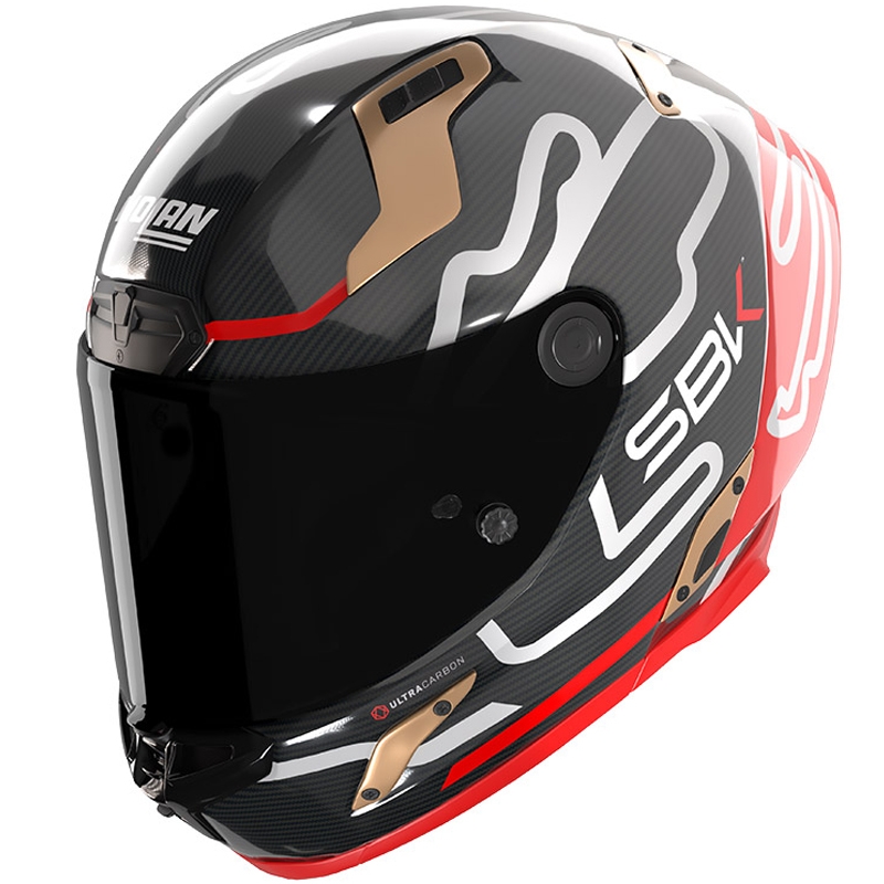 Nolan X-804 RS Ultra Carbon SBK täismaski mootorrattakiiver, läikiv must-punane-kuldne