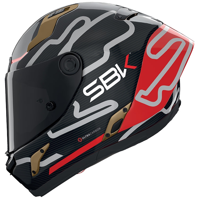 Nolan X-804 RS Ultra Carbon SBK täismaski mootorrattakiiver, läikiv must-punane-kuldne