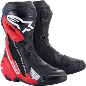 Alpinestars Supertech R Honda must-punased Fluo-sinine-valged mootorratta saapad
