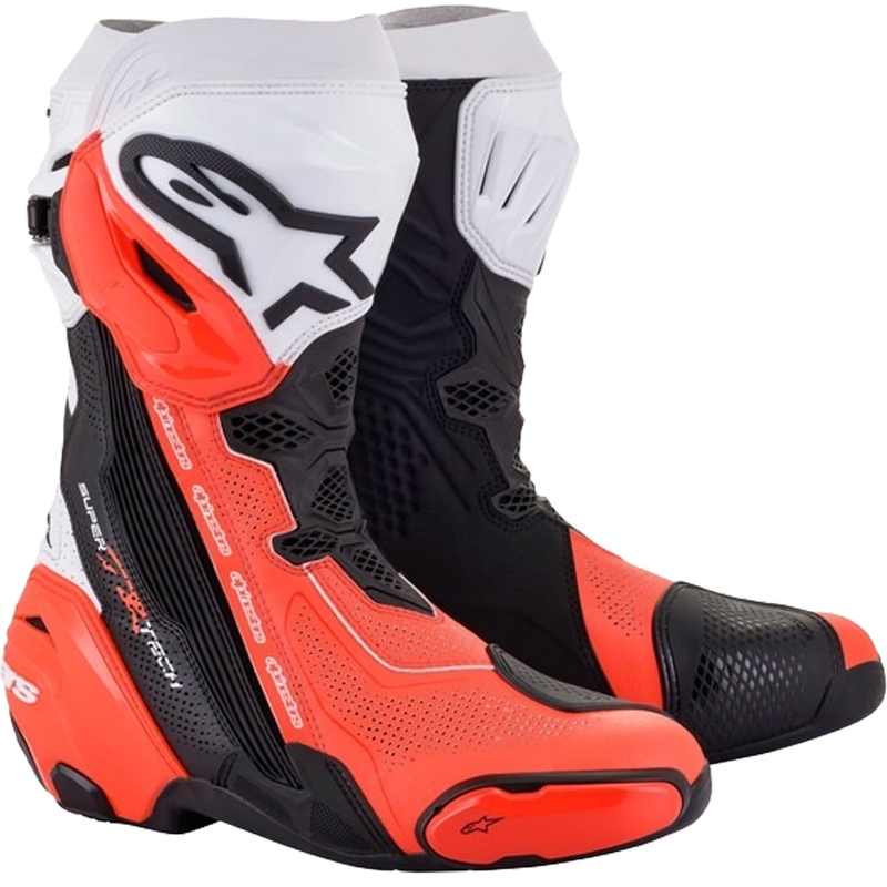 Alpinestars Supertech R Vented Black-White-Fluo Red mootorratta saapad