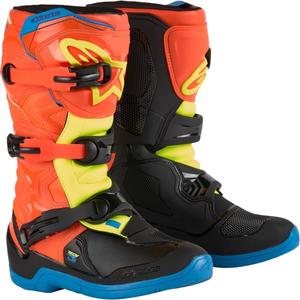 Alpinestars Tech 3S Youth oranž-fluo-sinine-fluo-kollane-mustad laste mootorratta saapad