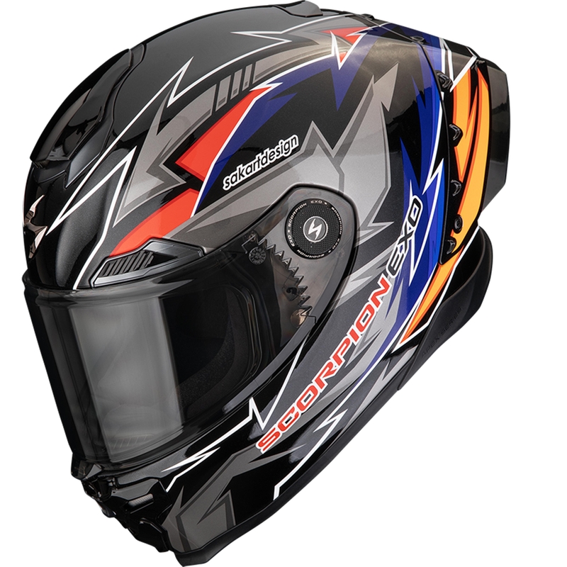 Scorpion EXO-RACE Air Move On FIM2 täismaskiiver must-sinine-oranž