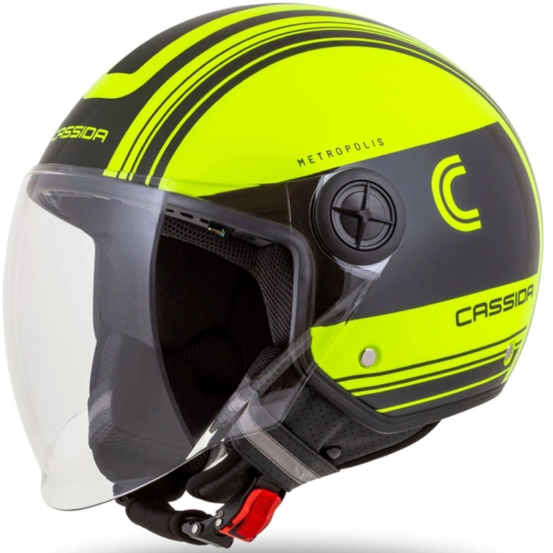 Cassida Handy Metropolis Safety fluo kollane-must-must-peegeldav hall avatud mootorratta kiiver