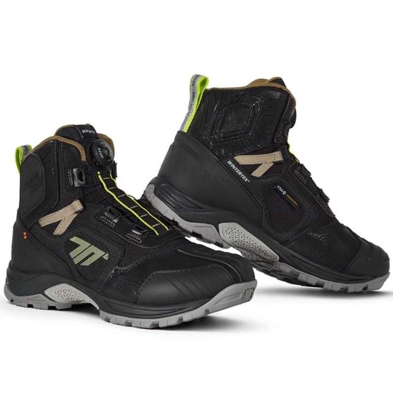 Mootorrattasaapad SEVENTY DEGREES SD-BA7 Stelvio Low must-hõbe-fluo kollane