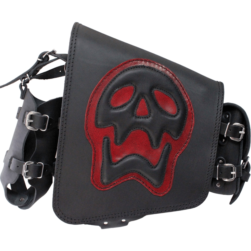 Nahkne mootorrattakott RSA S493 Skull HD Softail must-punane