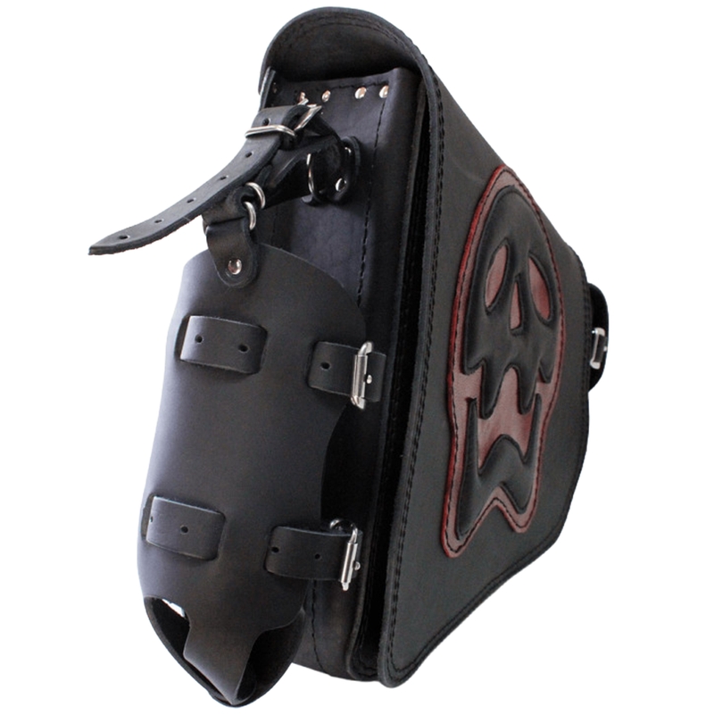 Nahkne mootorrattakott RSA S493 Skull HD Softail must-punane