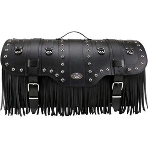 Nahkne mootorrattakohver luku, neetide ja narmastega RSA K160 must