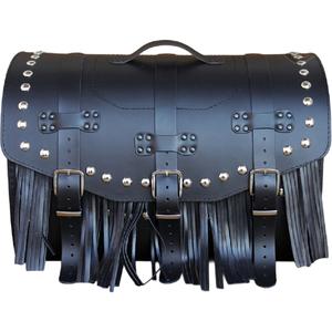 Nahkne mootorrattakohver luku, neetide ja narmastega RSA K451 must