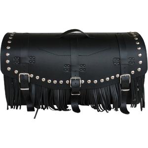 Nahkne mootorrattakohver luku, neetide ja narmastega RSA K461 must