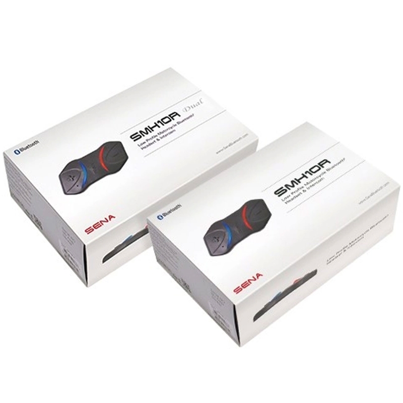 2 SENA SMH10R Bluetooth intercomi komplekt, mis koosneb kahest SENA SMH10R telefonist