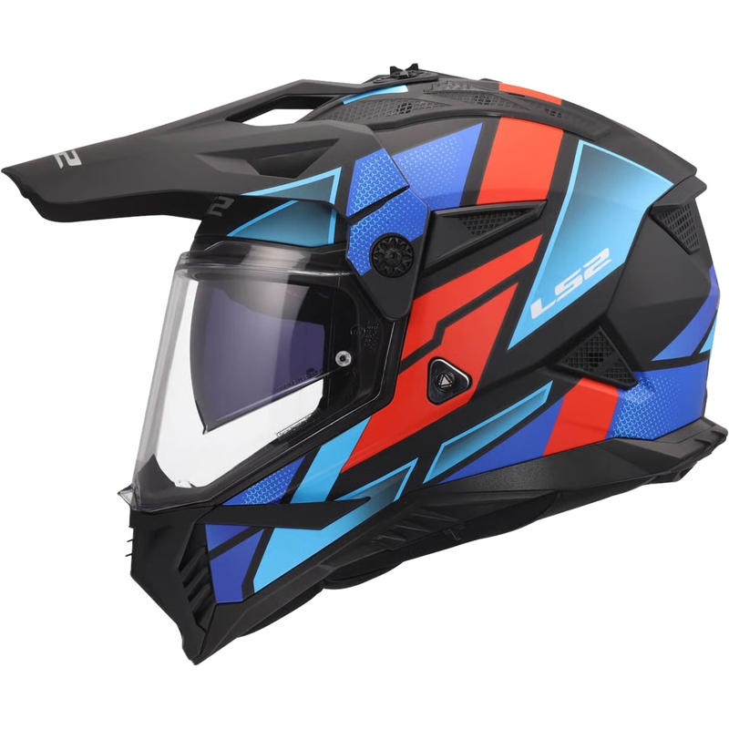 Enduro mootorratta kiiver LS2 MX702 Pioneer II Block matt must-punane-sinine
