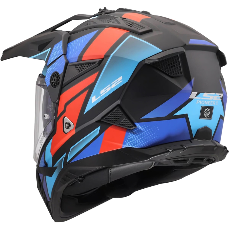 Enduro mootorratta kiiver LS2 MX702 Pioneer II Block matt must-punane-sinine