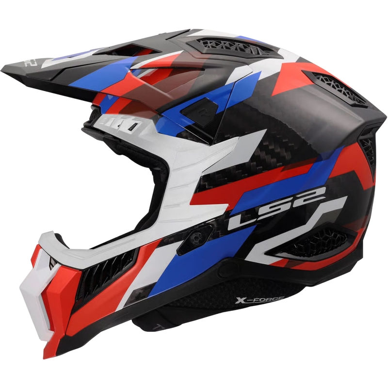 Motokrossi kiiver LS2 MX703 X-Force Phantom läikiv valge-sinine-punane